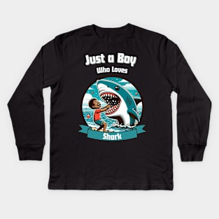 Just a Boy Who Loves shark - Retro Kids Long Sleeve T-Shirt